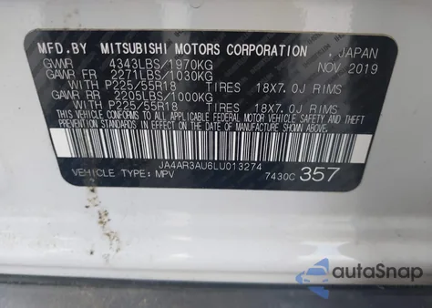 2020 Mitsubishi Outlander Sport 2.0 Be Awc z USA, uszkodzony, nr VIN JA4AR3AU6LU013274